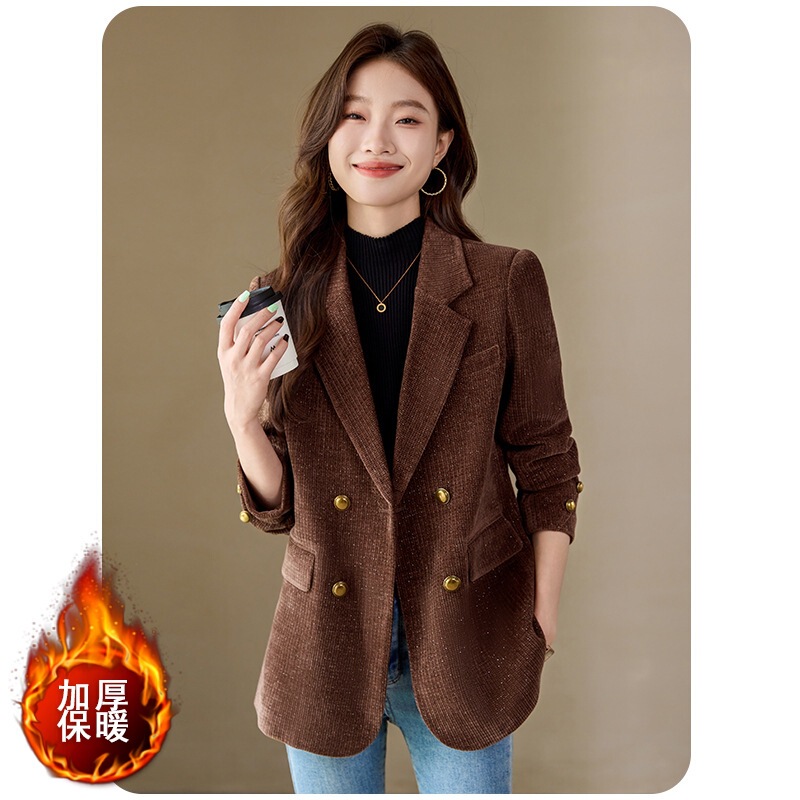 红色小香风西装外套女春秋夹棉厚款小个子气质休闲金丝绒西服上衣|undefined