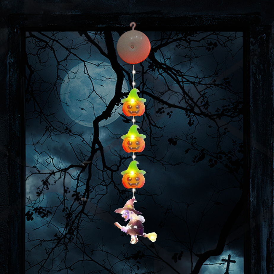 Decoración de Halloween linterna de calabaza bruja murciélago lámpara de ventosa cadena de luz LED atmósfera de fiesta transfronteriza luz de colores luz de ventana