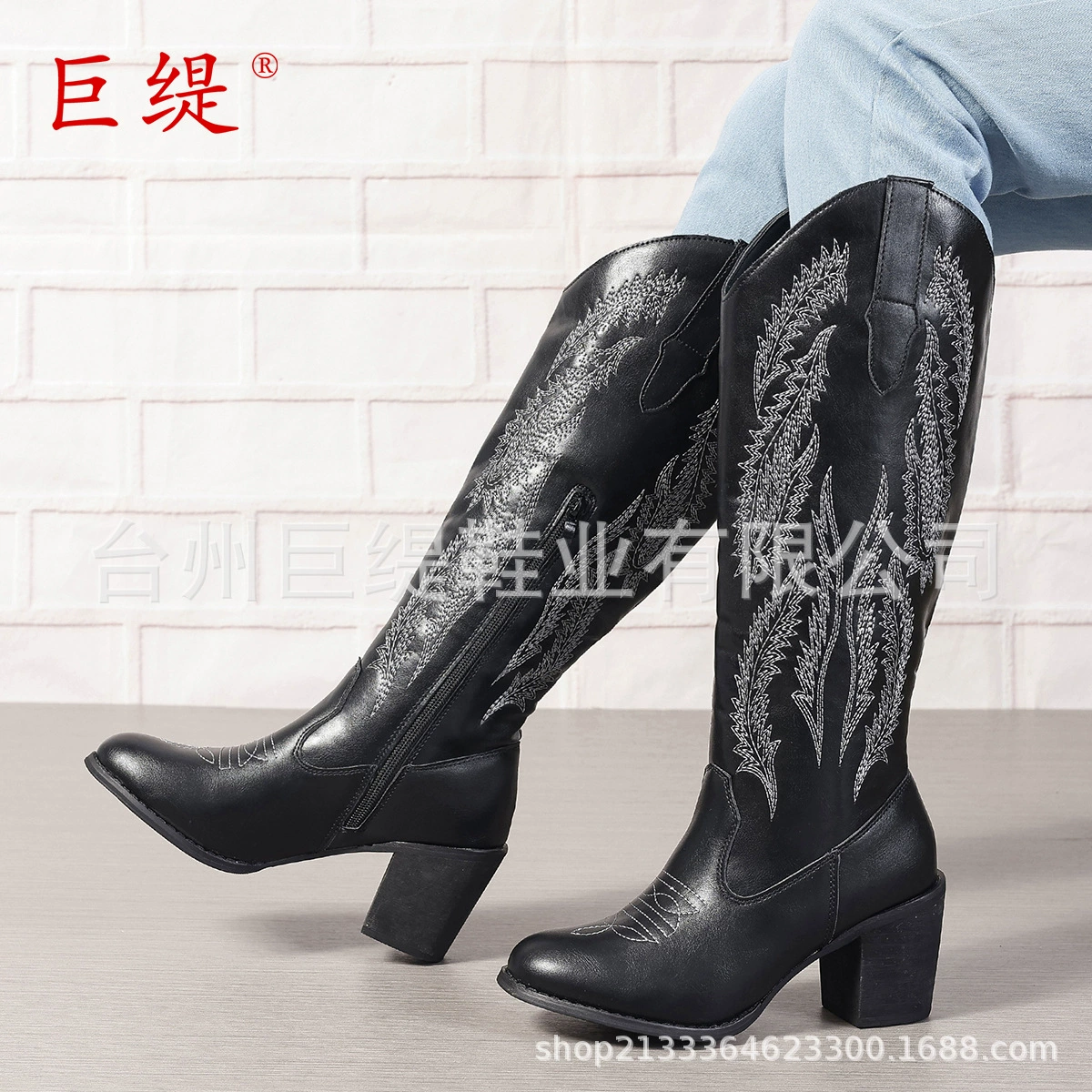 Giant Ti 2024 осень и зима новый спот внешней торговли большой размер вышивки среднего размера женские сапоги WISH Amazon европейские и американские кожаные сапоги
