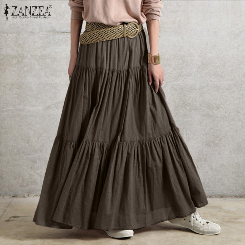 Factory Direct Supply 2021 Summer Amazon AliExpress New Cotton and Linen Solid Color Pleated Loose Half-length Skirt