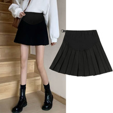 孕妇装新款春秋冬显瘦时尚毛呢森系纯色百褶裙A字孕妈托腹半身裙