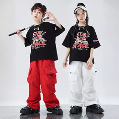 兒童嘻哈街舞演出服潮裝男童短袖夏季女童工裝褲潮牌運動爵士套裝