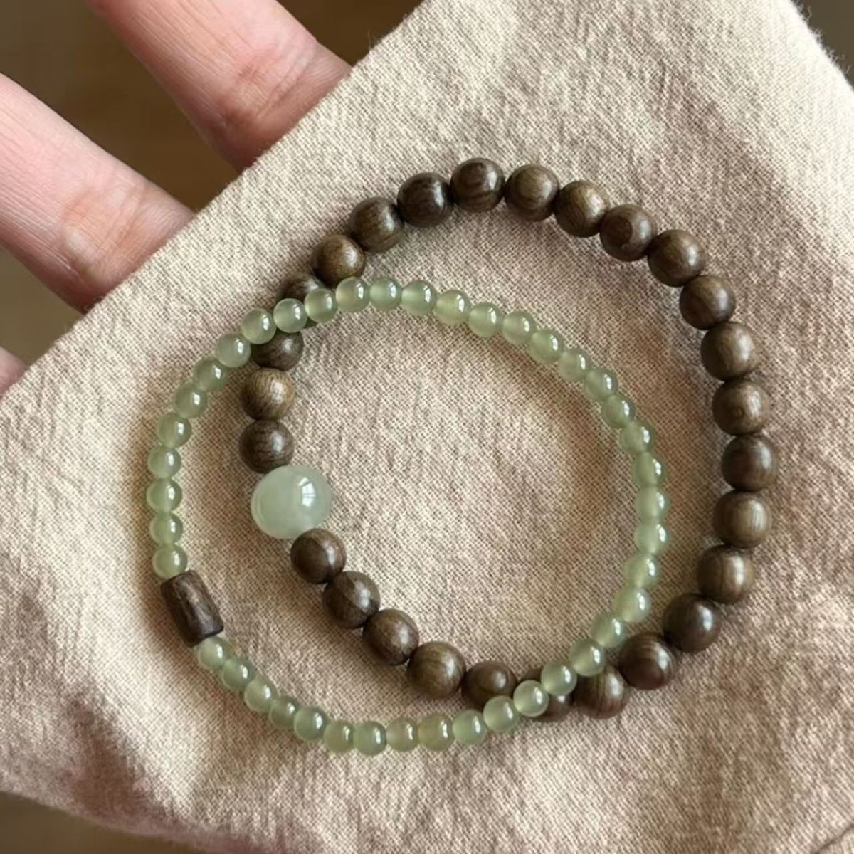 Delicate Fresh Sandalwood Bracelet Exquisite Vintage Accessory Chinese Style Double Circle Qi Si National Style Vintage Best Friend Couple Bracelet