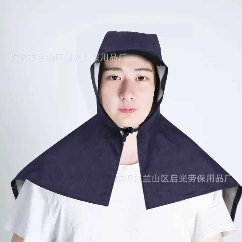 厂家批发迷彩系带披肩帽防粉尘灰工作挡灰劳保劳动布牛仔套头帽子