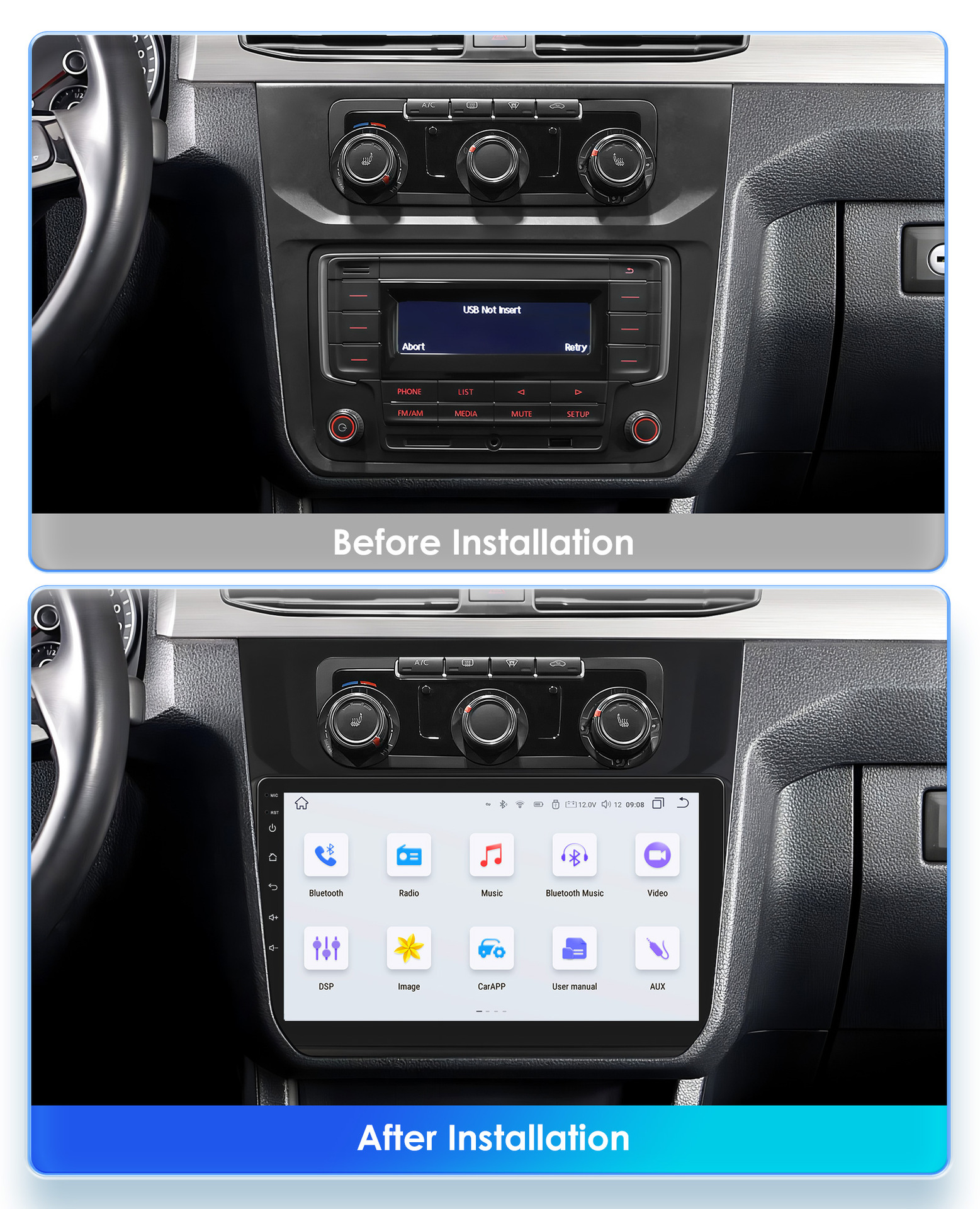 Suitable for Volkswagen Caddy 2015-2018 Models, Android Carplay Central Control Bluetooth Car Navigation