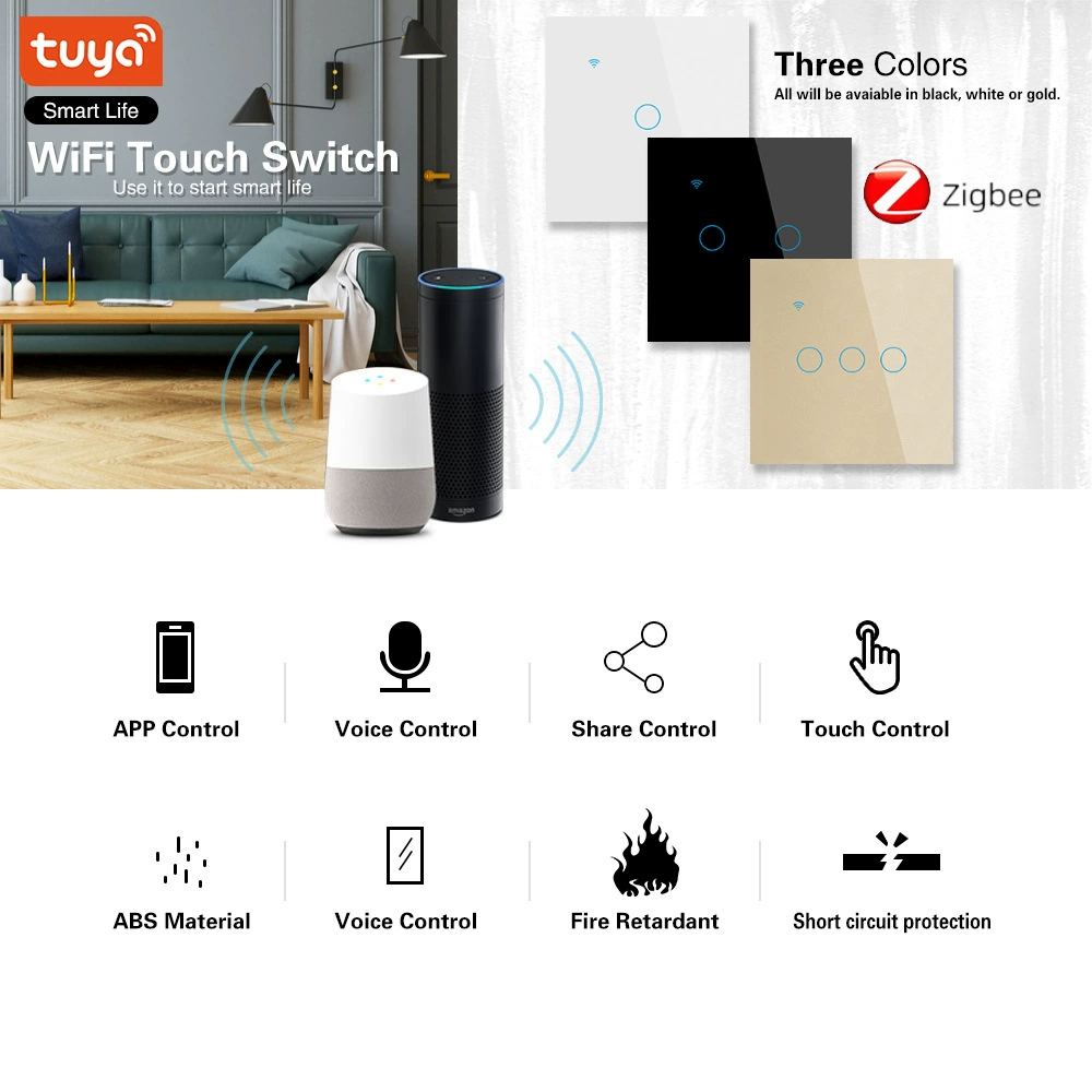 Кросс-бордер ZigBee умный выключатель по европейскому стандарту темное установка закаленное стекло голосовое приложение переключатель панель нулевая пожар версия