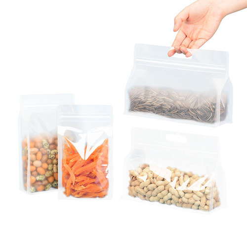Hand-held snacks, dried fruits and grains, plastic hand-held milk dates packaging bags, eight-sided sealing transparent food self-standing packaging bags