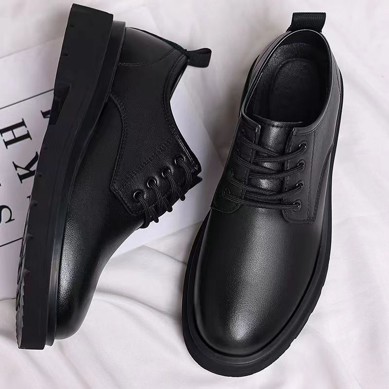 Spring big toe business casual leather shoes lace-up soft bottom all-match men's leather shoes formal wear black men's leather shoes non-slip