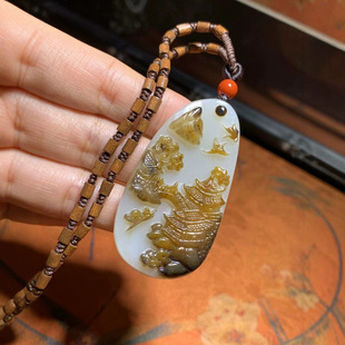 Jin Yu Tang Hetian Jade suede jade landscape pretty color clever carving sunrise Dongshan autumn dew micro artistic conception