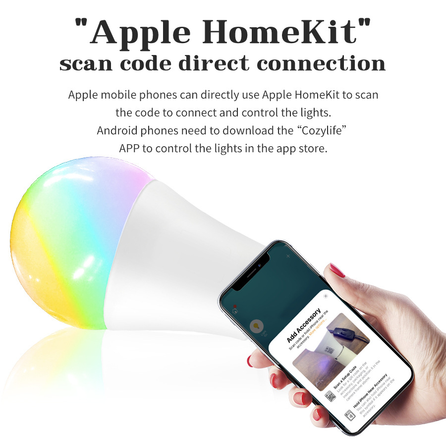 Homekit bombilla inteligente MFI certificado Apple SIRI control de voz WiFi bombilla inteligente lámpara RGBCW15W