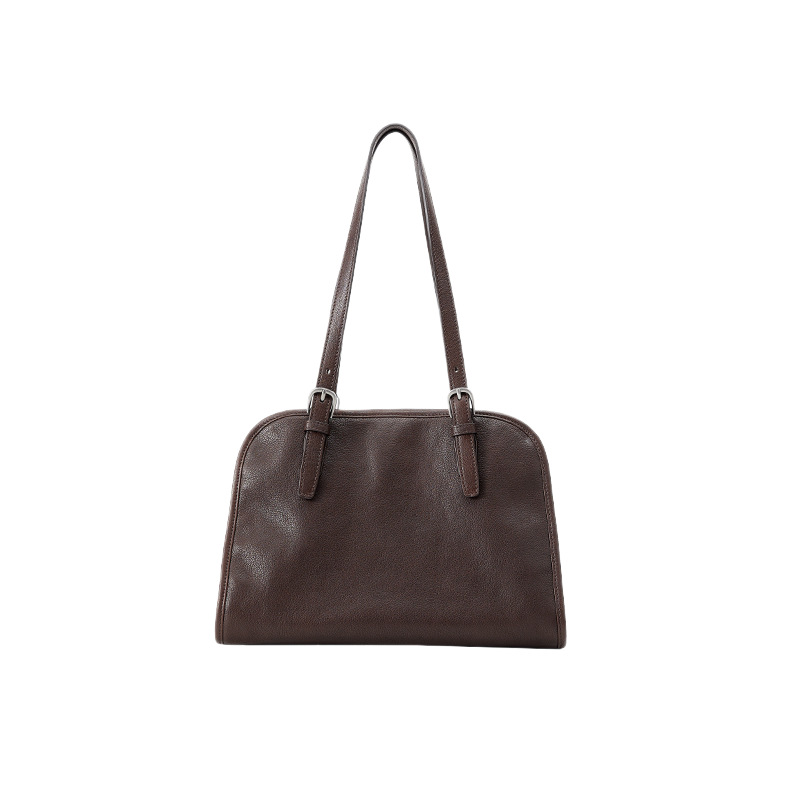 Women's Vegetable-Tanned Cowhide Bowling Bag, Retro Large-Capacity Commuter Crossbody - Thumbnail 6
