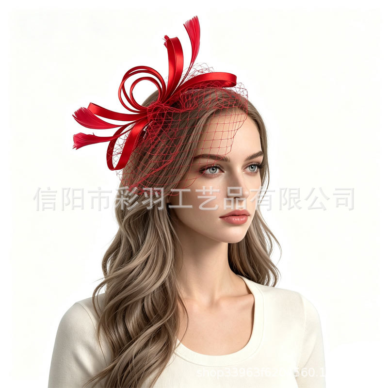 Cross-border best-selling exquisite mesh hairpin bridal headpiece, fashionable British feather top hat hair accessory, direct from the manufacturer
