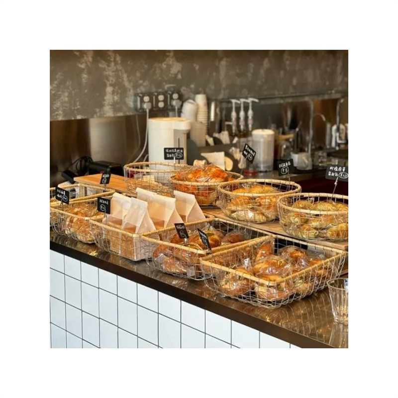 Japanese-Style Wrought Iron Baking Bread Basket Metal Grid Wire Hollow Storage Basket Desktop Snack Egg Pastry Frame