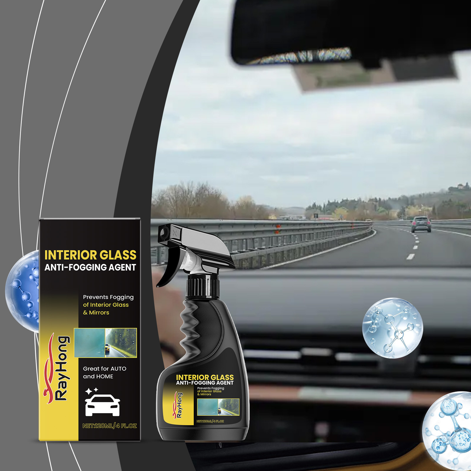 Rayhong Car Glass Anti-Fog Agent Car Glass Anti-Fog Car Window Front Glass Cleaning and Brightening Spray