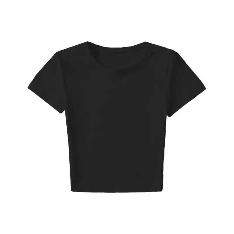 High-waisted short sleeve crop top with back cut-out, women's tight French-style solid color base layer summer new top Instagram style