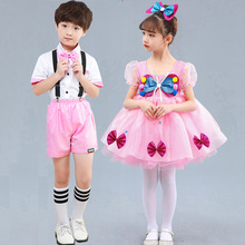 六一新款儿童演出服小可爱纱裙粉红色蝴蝶公主裙幼儿园舞蹈服
