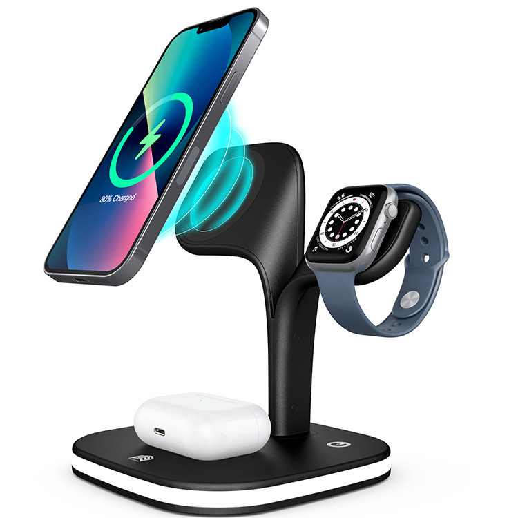 Magnetic suction three-in-one fast charging wireless charging. Bedside night light desktop mobile phone headset watch wireless charger