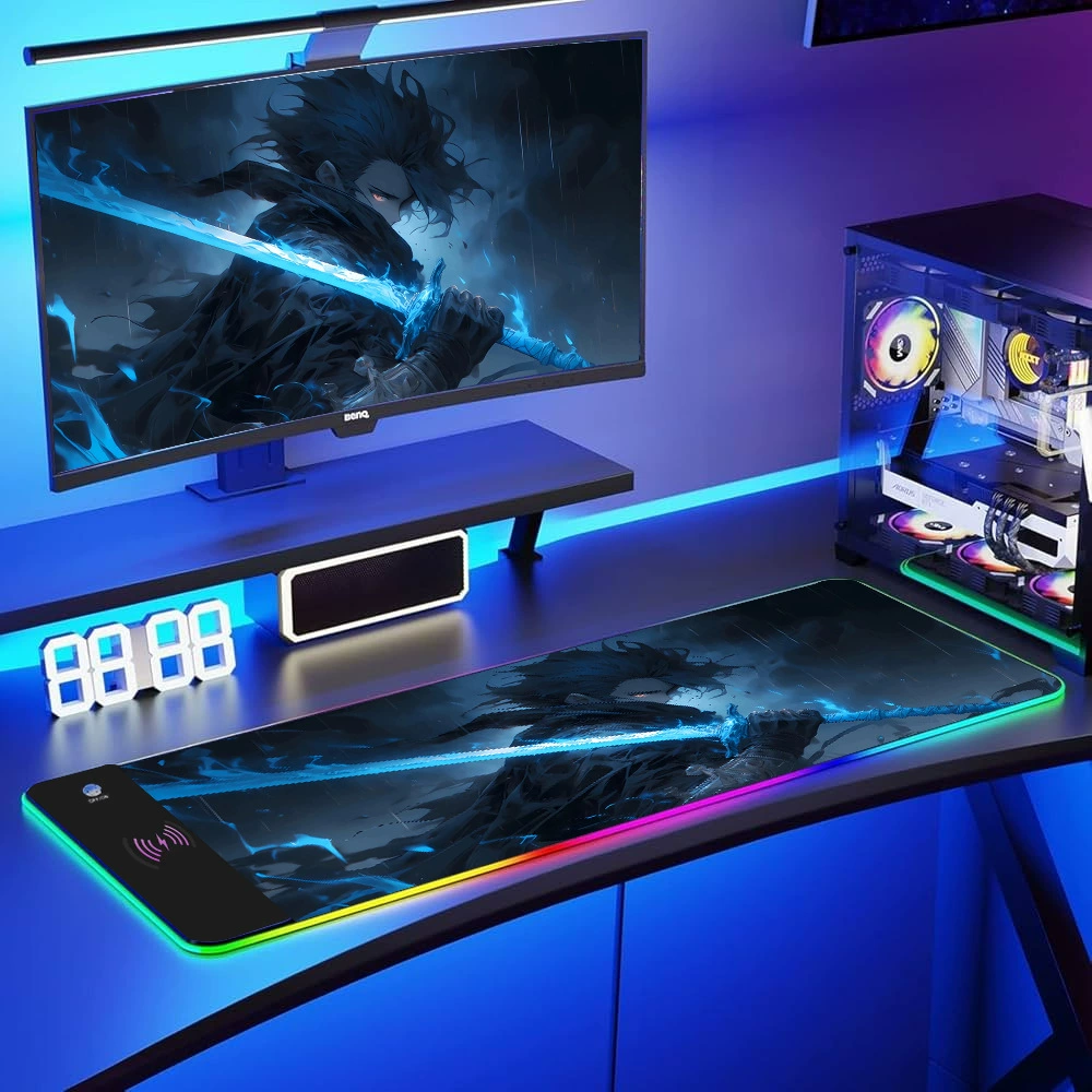 Коврик для мыши с беспроводной зарядкой, RGB-подсветкой, игровой, магнитный 3-в-1