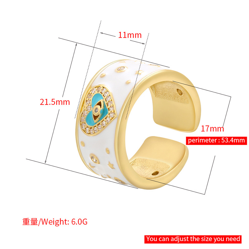 Color Drop Oil Micro Inlaid Ring Peach Heart Eye Pattern Heart Opening Ring display picture 8