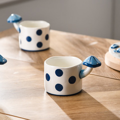 Dark blue mushroom cup afternoon tea tableware set, beautiful cup, girly heart mug, strange-shaped cup