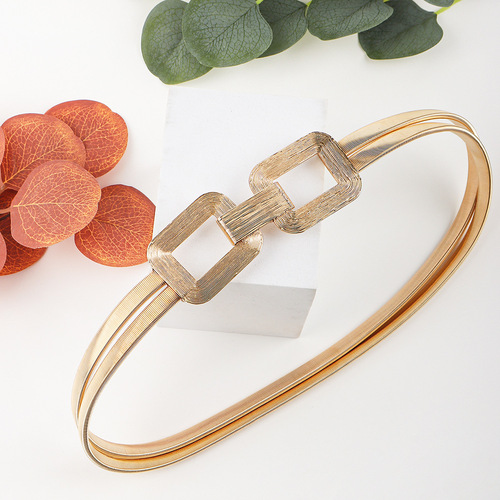 New European and American cross-border women's metal spring waist chain versatile elastic elastic square buckle high-end elegant versatile jacket