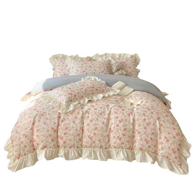 120 piezas de proceso de cepillado de satén de algodón de cuatro piezas, ropa de cama de algodón puro, funda de edredón, juego de cuatro piezas grueso