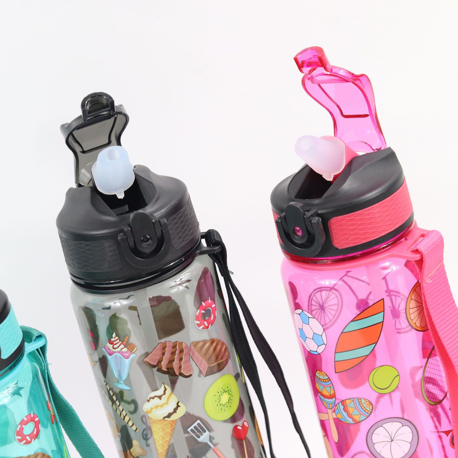 Taza de plástico transparente, 1000ml, tapa de rebote, con escala y pajita, deporte outdoor