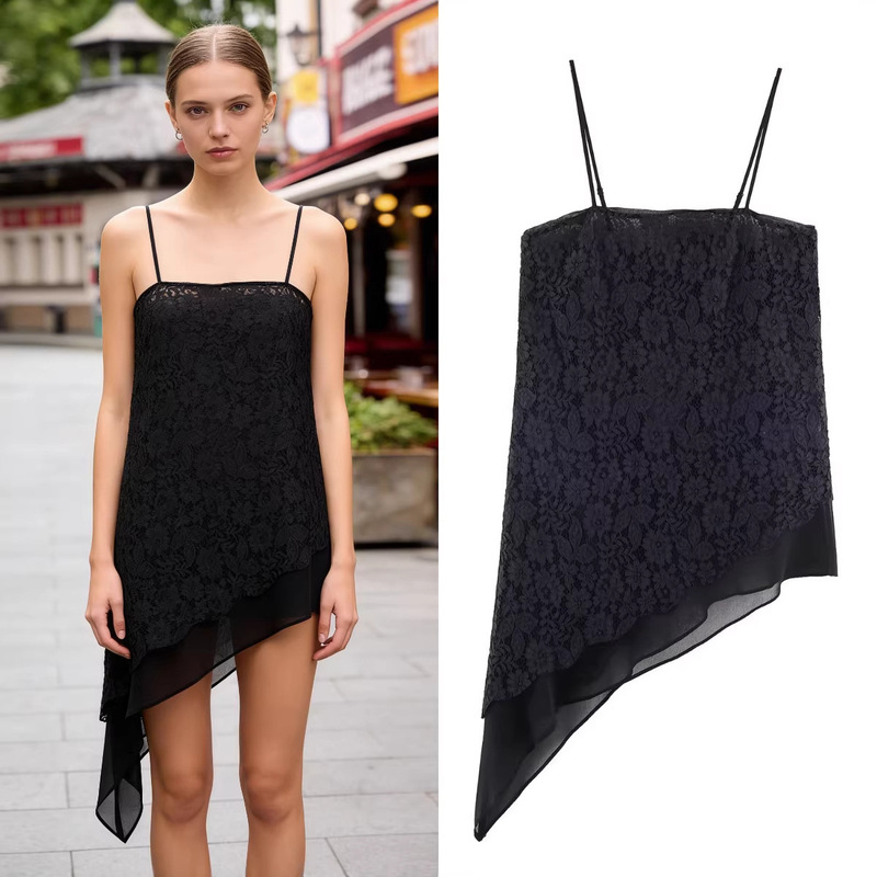 Z Brand Foreign Trade Cross-Border In-Stock European and American Style Women's Clothing 2026 Spring New Long Asymmetrical Lace Top Z Brand Foreign Trade Cross-Border In-Stock European and American Style Women's Clothing 2026 Spring New Long Asymmetrical Lace Top