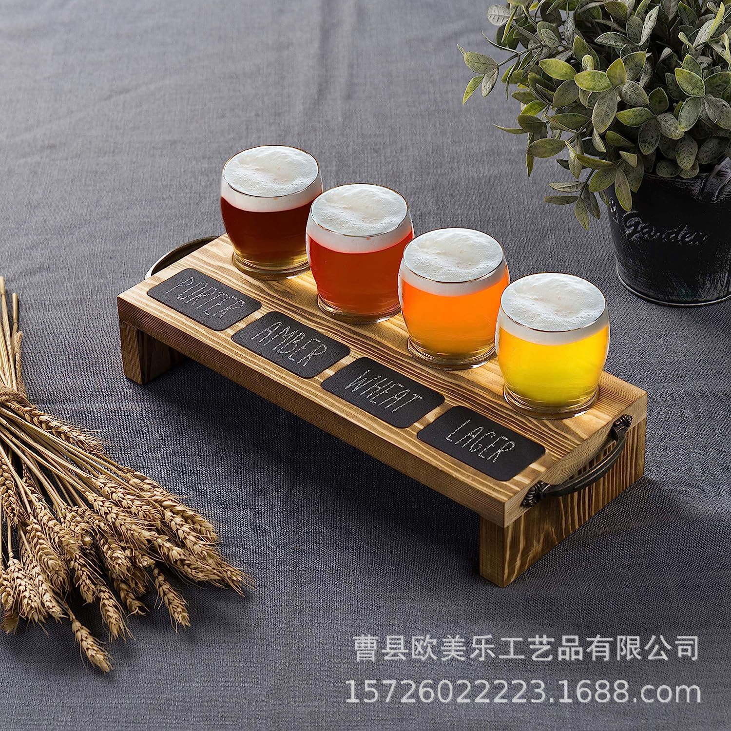 玻璃啤酒飞行器托盘酒吧调酒师品尝酒杯架套装厨房服务酒水托盘