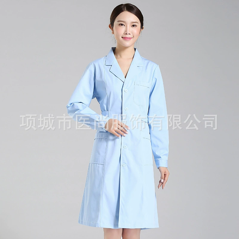 Blue nurse uniform, long-sleeve, doctor uniform, white coat, vet clinic