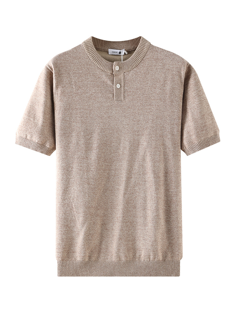 Europa y Estados Unidos transfronterizos hombres Henry cuello camiseta de punto 2026 verano sólido de manga corta negocios de ropa casual de hombre comercio exterior lote