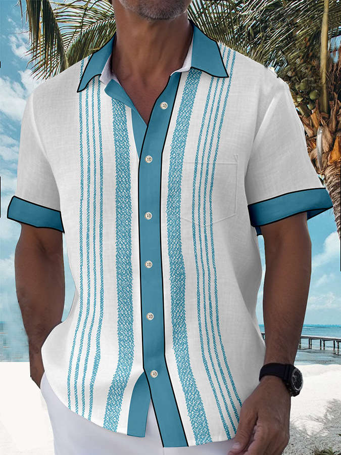 2025 nuevo estilo comercio exterior transfronterizo elemento creativo camisa 3D impresión digital tendencia suelta camisa de manga corta top de hombre