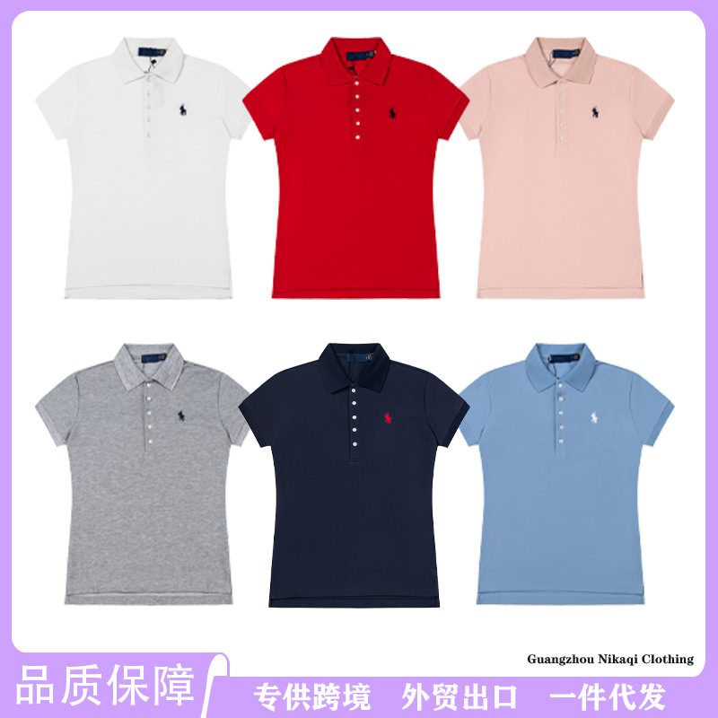 Scannable QR code, embroidered pony logo, pure cotton polo short-sleeved T-shirt, women's summer slim fit, collared, simple and versatile trendy brand.