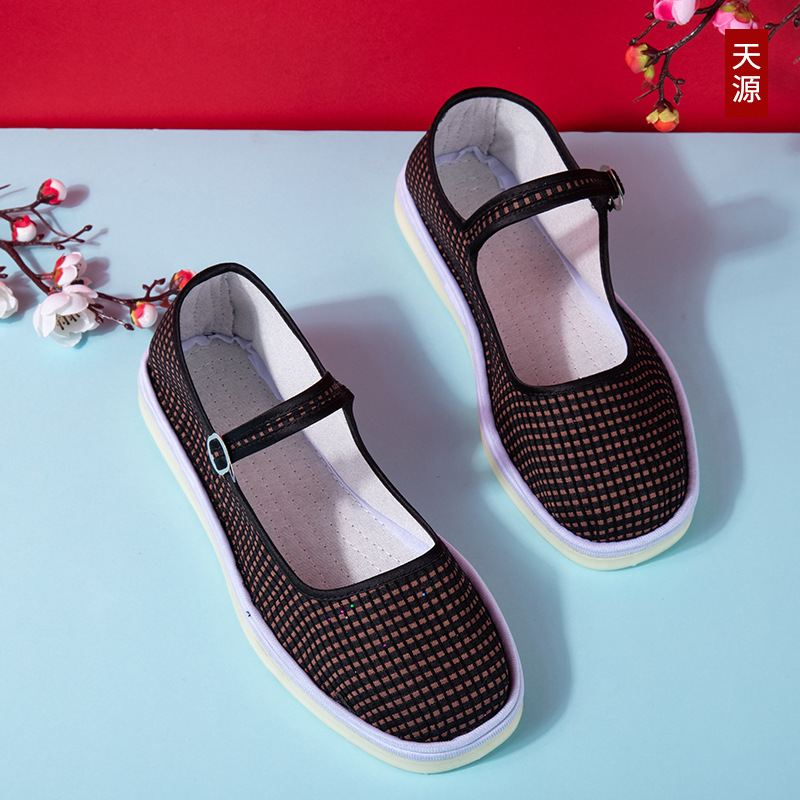 Botón de buey, viejos zapatos de lona hechos a mano en línea de Beijing, zapatos de tela retrógrada, zapatos de trabajo planos