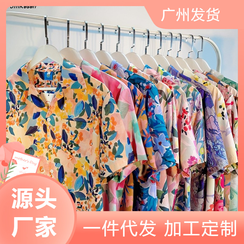 Amazon Cross-border New Floral Shirt for Boys and Girls Short-sleeved Hawaiian Baroque Shirt Vintage