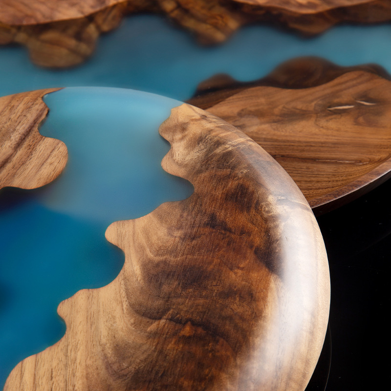 Nogal resina bandeja rectangular de madera maciza plato de fruta de resina luz moda de lujo simple regalo del hogar fábrica al por mayor