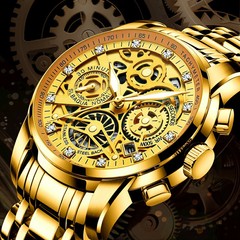 2023 Ruizhiyuan Skeleton Watch Men's Steel Strap Quartz Luminous Waterproof Trend Non-Mechanical Cross-Border