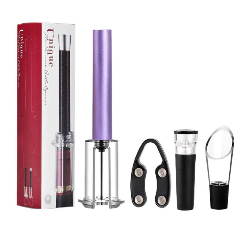 Caja de color: abrebotellas neumáticas ABS púrpura, juego de cuatro piezas con tapón de vino