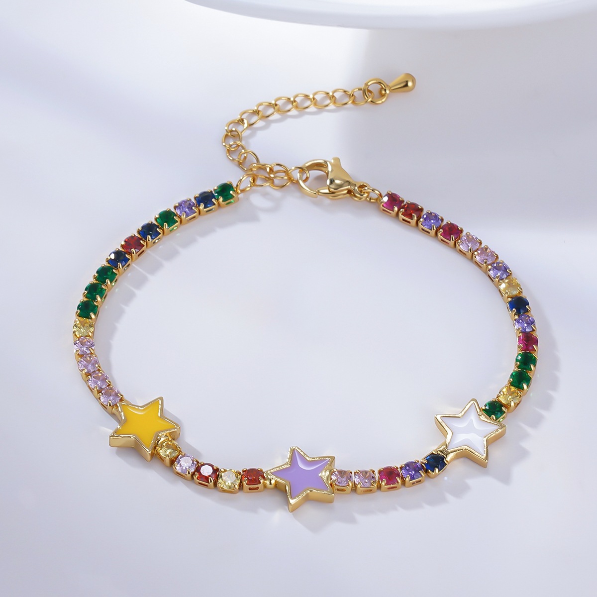 Fashion Color Zircon Dripping Oil Five-pointed Star Copper Bracelet display picture 3