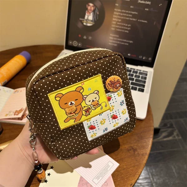 Cartoon Polka Dot Rilakkuma Makeup Bag, Large Capacity Instant Camera Bag, Girly and Stylish Miscellaneous Storage Bag