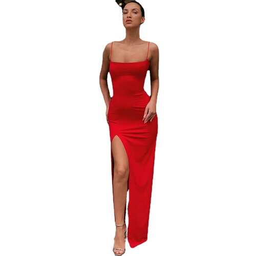 Elegant, solid-color, long-line one-piece dress with a sexy slit and strapless design—perfect for summer looks in Europe and America.