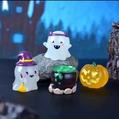 国境を越えたハロウィンの面白い幽霊樹脂製置物、かわいい幽霊と魔術師のミニチュア風景工芸品、夜光置物