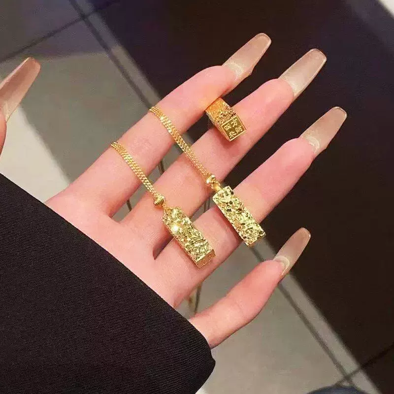 爆款国风四方来财项链女足银999纯银爆闪碎碎冰招财小金条锁骨链