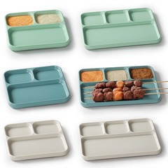 Melamine High-End BBQ Seasoning Divided Plate, Ceramic-Look BBQ Meat Seasoning Dipping Tray, Integrated Dining Plate for Commercial Use