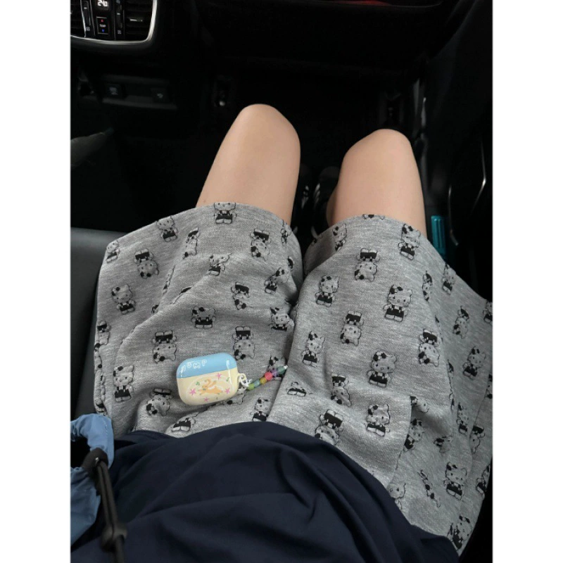 Шорты Hello Kitty плюс-сайз, серые летние, без карманов, размеры M–2XL