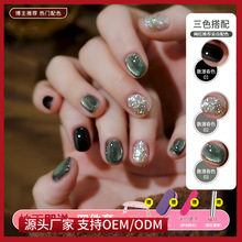 2025年新款三合一懒人猫眼胶显白绿色爆闪晶石猫眼指甲油胶