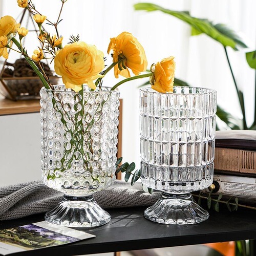 French carved transparent glass vase hydroponic flower pot living room dining room decoration Insta decoration ornament wholesale