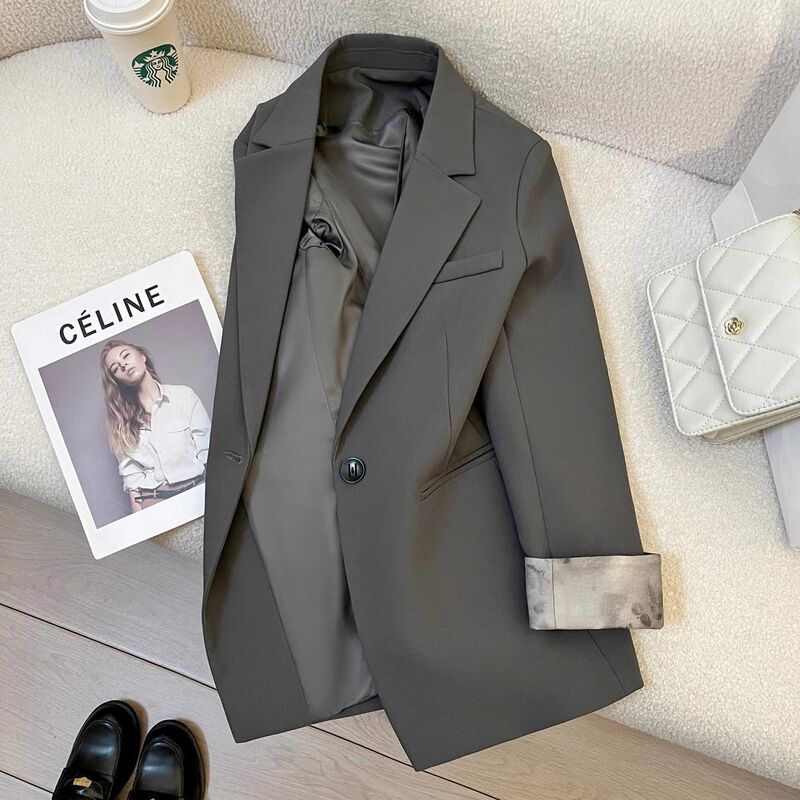 Gray Blazer for Women 2025 New Spring Elegant Socialite Design Niche Goddess Style High-End Suit Top Gray Blazer for Women 2025 New Spring Elegant Socialite Design Niche Goddess Style High-End Suit Top
