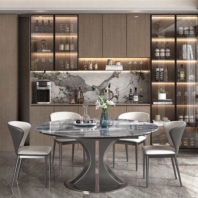 2025 New Pure Natural Microcrystalline Stone Dining Table Italian Minimalist Home High-End Marble Retractable Dining Table and Chairs