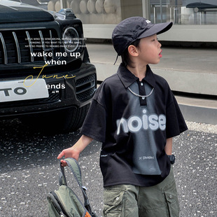 Children's Letter Polo Shirt 2025 Summer New Style Boys' Korean Style Casual Half-Sleeved Tops for Small and Medium-Sized Kidsren's Handsome Summer Clothes